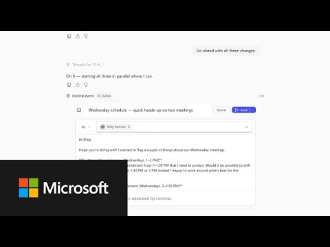 Organize your week around what matters. This video introduces Microsoft 365 Copilot Cowork and how it uses Work IQ to analyze meeting priorities, resolve scheduling conflicts, automate follow-up tasks, and book focus time. Watch the video to see how Copilot Cowork turns a busy schedule into a workable one.
